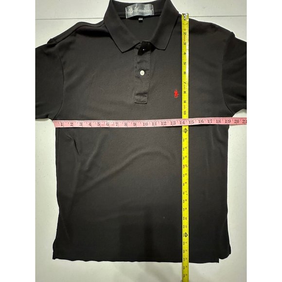 Ivanhoe Vintage Short‎ Sleeve Polo Shirt Solid Black Embroidered Red Logo L - Picture 5 of 5